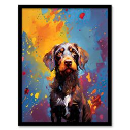 Artery8 Wall Art Print Wirehaired German Pointer Dog Lover Gift Pet Portrait Blue Orange Purple Artwork Painting Art Framed - Size: A4 - thumbnail 1