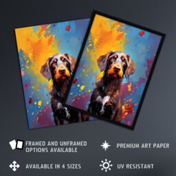 Artery8 Wall Art Print Wirehaired German Pointer Dog Lover Gift Pet Portrait Blue Orange Purple Artwork Painting Art Framed - Size: A4 - thumbnail 2