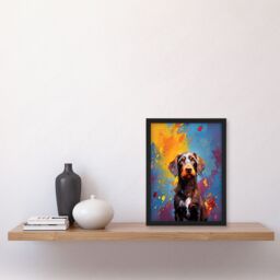 Artery8 Wall Art Print Wirehaired German Pointer Dog Lover Gift Pet Portrait Blue Orange Purple Artwork Painting Art Framed - Size: A4 - thumbnail 4