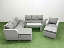 Fimous 9 Seater Poly Rattan Outdoor Garden Furniture Oblong Coffee Table Sofa Set Patio 3 Seater Sofa Reclining Chair 3 Seater Sofa 2 Big Footstools - thumbnail 2