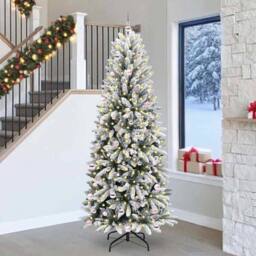 Berkfield Home Artificial Christmas Tree with 300 LEDs White 93 x 93 x 240 cm - thumbnail 1