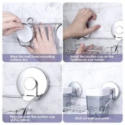 Kelvenix Strong Suction Toothbrush Holder Cup Rack Bathroom in Silver - thumbnail 4