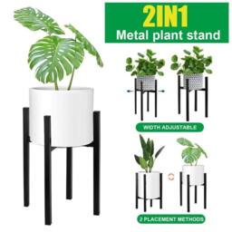VOGREX 2IN1 Metal Plant Pot Stand Extendable Flower Display in Black - thumbnail 3
