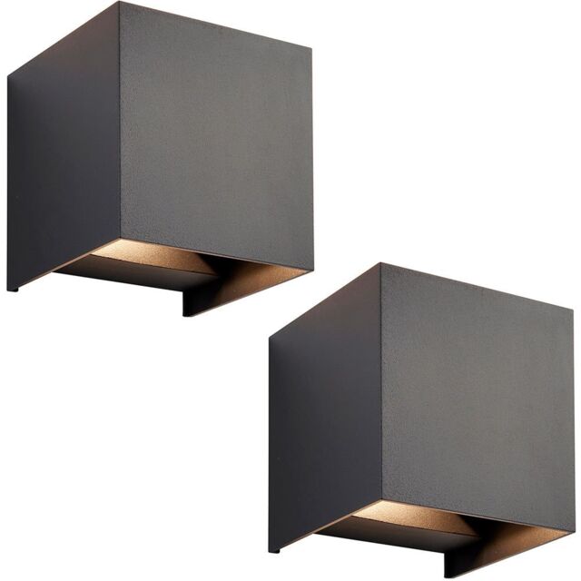 Loops 2 PACK Twin Outdoor IP44 Cube Wall Light - 2 x 5.5W CCT LED - Matt Black - image 1