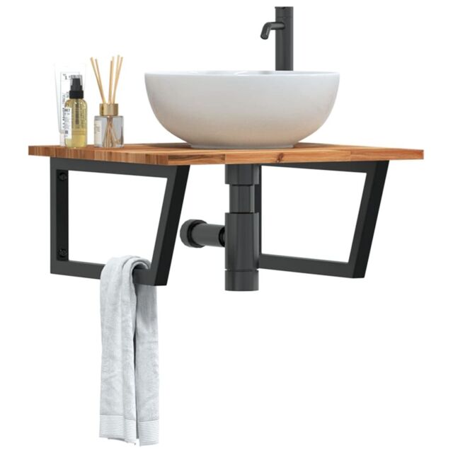 Berkfield Home Basin Shelf Wall Mounted Steel & Solid Wood Acacia in Brown - image 1