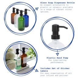 Harbour Housewares Glass Soap Dispensers with Labels - 500ml - Black - Pack of 4 in Green - thumbnail 2