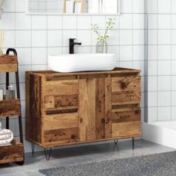 Berkfield Home Bathroom Cabinet Old Wood 80x33x60 cm Engineered Wood in Brown - Size: 80 x 33 x 60 cm - thumbnail 3