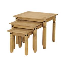 FLAVORA Set of 3 Nest of Tables Pine Waxed Occasional Coffee Side Table in Brown - thumbnail 2