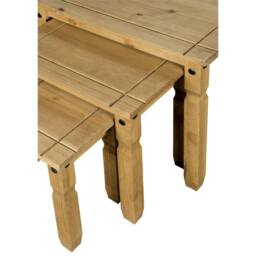 FLAVORA Set of 3 Nest of Tables Pine Waxed Occasional Coffee Side Table in Brown - thumbnail 4