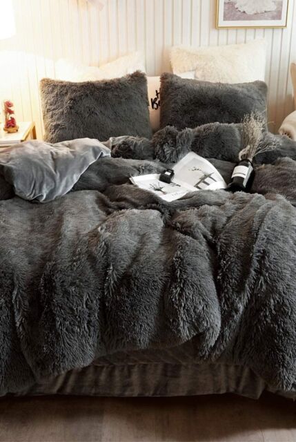 Ezysleep Grey Faux Fur Duvet Cover Set - Size: King - image 1