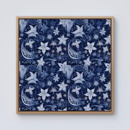 Warren Reed - Designer Paisley Christmas Stars Blue Framed Canvas in Light Brown - Size: w40 inch x h40 inch - thumbnail 1