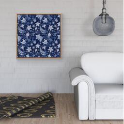 Warren Reed - Designer Paisley Christmas Stars Blue Framed Canvas in Light Brown - Size: w40 inch x h40 inch - thumbnail 2
