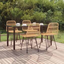 Berkfield Home 5 Piece Garden Dining Set Poly Rattan in Brown - thumbnail 2
