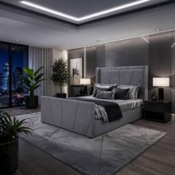 Harmin LUXURY 6ft Super King Grey Plush Velvet Ottoman Sunshine Winged bed - Size: EU Super King - thumbnail 1