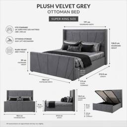 Harmin LUXURY 6ft Super King Grey Plush Velvet Ottoman Sunshine Winged bed - Size: EU Super King - thumbnail 2
