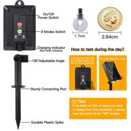 Ollny Warm White Solar String Lights IP44 100 LEDs 12m Garden Solar Lights 8 Modes Auto On/Off in Black - thumbnail 9