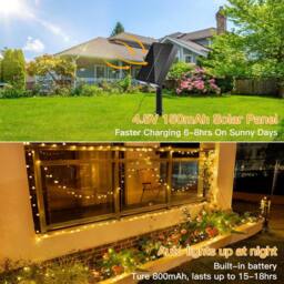 Ollny Warm White Solar String Lights IP44 100 LEDs 12m Garden Solar Lights 8 Modes Auto On/Off in Black - thumbnail 4
