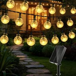 Ollny Warm White Solar String Lights IP44 100 LEDs 12m Garden Solar Lights 8 Modes Auto On/Off in Black