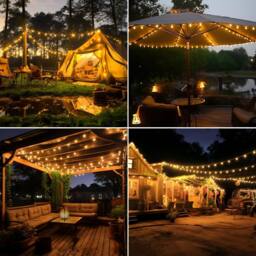 Ollny Warm White Solar String Lights IP44 100 LEDs 12m Garden Solar Lights 8 Modes Auto On/Off in Black - thumbnail 8