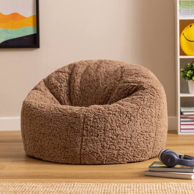 icon Kids Kingston Teddy Berber Fleece Classic Dome Bean Bag in Brown - Size: Medium - image 1