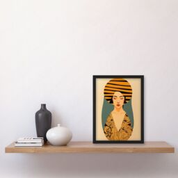Artery8 Retro Woman Mid Century Bohemian Yellow Art Nouveau Artwork Framed Wall Art Print A4 in Black - thumbnail 2