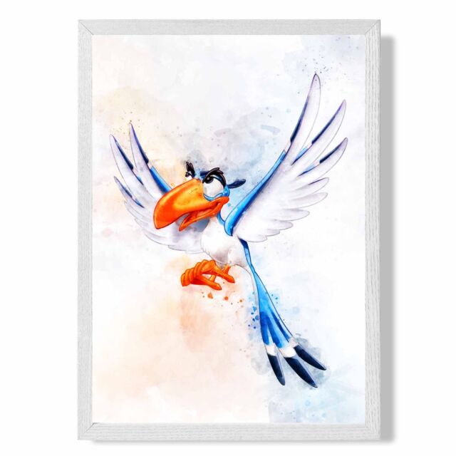 ARTZE Zazu Watercolour Lion King Framed Print SIZE: A3 with White Frame in Bright Blue - Size: A4 - image 1