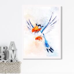 ARTZE Zazu Watercolour Lion King Framed Print SIZE: A3 with White Frame in Bright Blue - Size: A4 - thumbnail 2