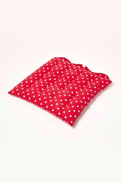 Homescapes Seat Pad Luxury Cotton Red Polka Dot Indoor Outdoor Garden Cushion, 40cm - image 1