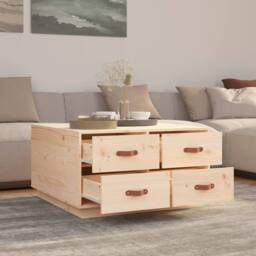 Berkfield Home Coffee Table 80x80x45 cm Solid Wood Pine in Natural - Size: 80 x 80 x 45 cm - thumbnail 4
