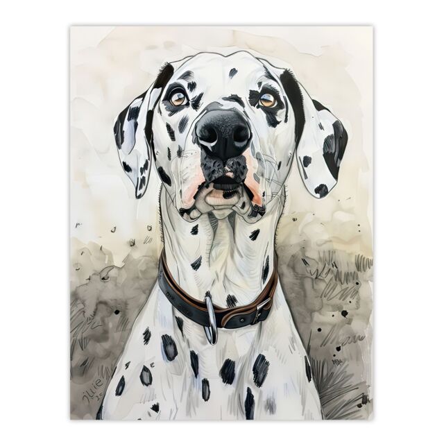 "Artery8 Sweet Gazing Dalmatian Dog Lover Watercolour Wall Art Print in White - Size: W18"" x H24""" - image 1