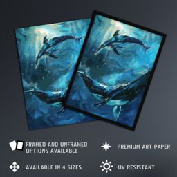 "Artery8 Dolphin Whale Underwater Dance Sea Life Painting Framed Wall Art in Blue - Size: W12"" x H16""" - thumbnail 2