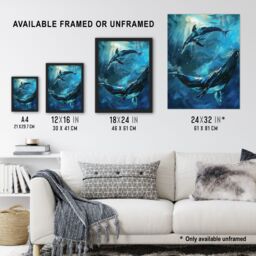 "Artery8 Dolphin Whale Underwater Dance Sea Life Painting Framed Wall Art in Blue - Size: W12"" x H16""" - thumbnail 3