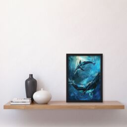 "Artery8 Dolphin Whale Underwater Dance Sea Life Painting Framed Wall Art in Blue - Size: W12"" x H16""" - thumbnail 4