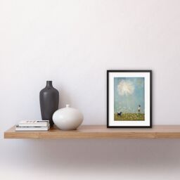 Artery8 Wall Art Print Chasing the Giant Dandelion Dream Artwork Giant Wish Oil Painting Kids Bedroom Child & Pet Dog in Daisy Field Artwork Framed - thumbnail 2