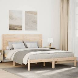 Berkfield Home Decorative Extra Long Bed Frame without Mattress 160x220 cm Solid Wood in Natural - thumbnail 2