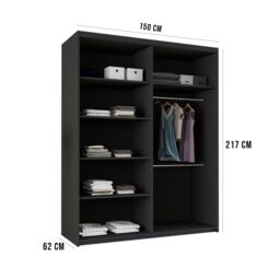 MN Furniture Modern Sliding Wardrobe with Oak Strips & LED Light 150x217cm in Black - Size: 150x217 cm - thumbnail 2