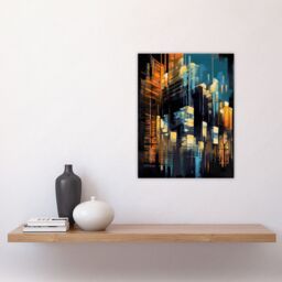 Artery8 Downtown Motown Skyscraper Architectural Blue Orange Painting Modern New York Unframed Wall Art Print Poster Home Decor Premium - thumbnail 4
