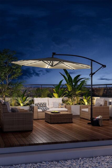 H&O Direct Cantilever Garden Parasol with 32 LED Light（Base not included） in Beige - image 1