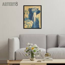 "Artery8 The Amida Waterfall Framed Canvas Wall Art Print Katsushika Hokusai in Blue - Size: W12"" x H16""" - thumbnail 3