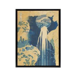 "Artery8 The Amida Waterfall Framed Canvas Wall Art Print Katsushika Hokusai in Blue - Size: W12"" x H16""" - thumbnail 1