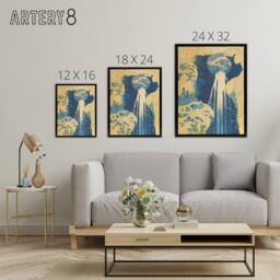 "Artery8 The Amida Waterfall Framed Canvas Wall Art Print Katsushika Hokusai in Blue - Size: W12"" x H16""" - thumbnail 4