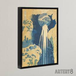 "Artery8 The Amida Waterfall Framed Canvas Wall Art Print Katsushika Hokusai in Blue - Size: W12"" x H16""" - thumbnail 2