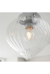 Netlighting Cheston Semi Flush Ceiling Light Chrome Clear Ribbed Glass Globe Shade IP44 in Grey - thumbnail 6