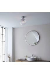 Netlighting Cheston Semi Flush Ceiling Light Chrome Clear Ribbed Glass Globe Shade IP44 in Grey - thumbnail 5