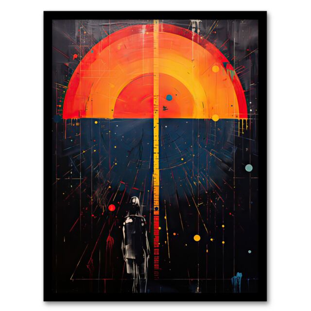 Artery8 Wall Art Print Seascape Sunset Abstract Minimalism Orange Blue Geometric Framed Art - Size: A4 - image 1