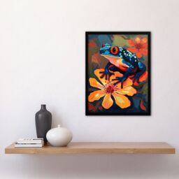 "Artery8 Tropical Blue Frog On Orange Flower Striking Oil Painting Amazon Jungle Art Print Framed Poster Wall Decor 12x16 inch - Size: W12"" x H16""" - thumbnail 4