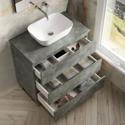 Banyetti Vatilla 800mm Floorstanding Vanity Unit with Matching Worktop-Cemento Grey - thumbnail 1