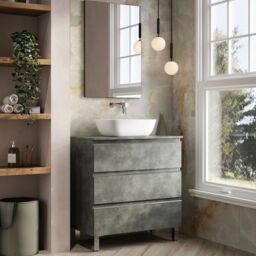 Banyetti Vatilla 800mm Floorstanding Vanity Unit with Matching Worktop-Cemento Grey - thumbnail 3