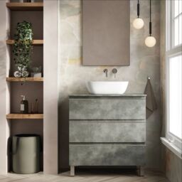 Banyetti Vatilla 800mm Floorstanding Vanity Unit with Matching Worktop-Cemento Grey - thumbnail 2