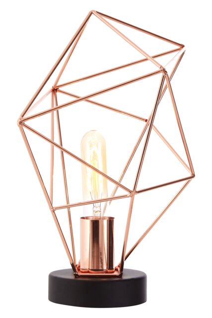 Orsina Polished Copper Angular Wire Table Lamp, Triangular Wire Frame Lamp, Modern Table Lamp With Matte Black Base - image 1